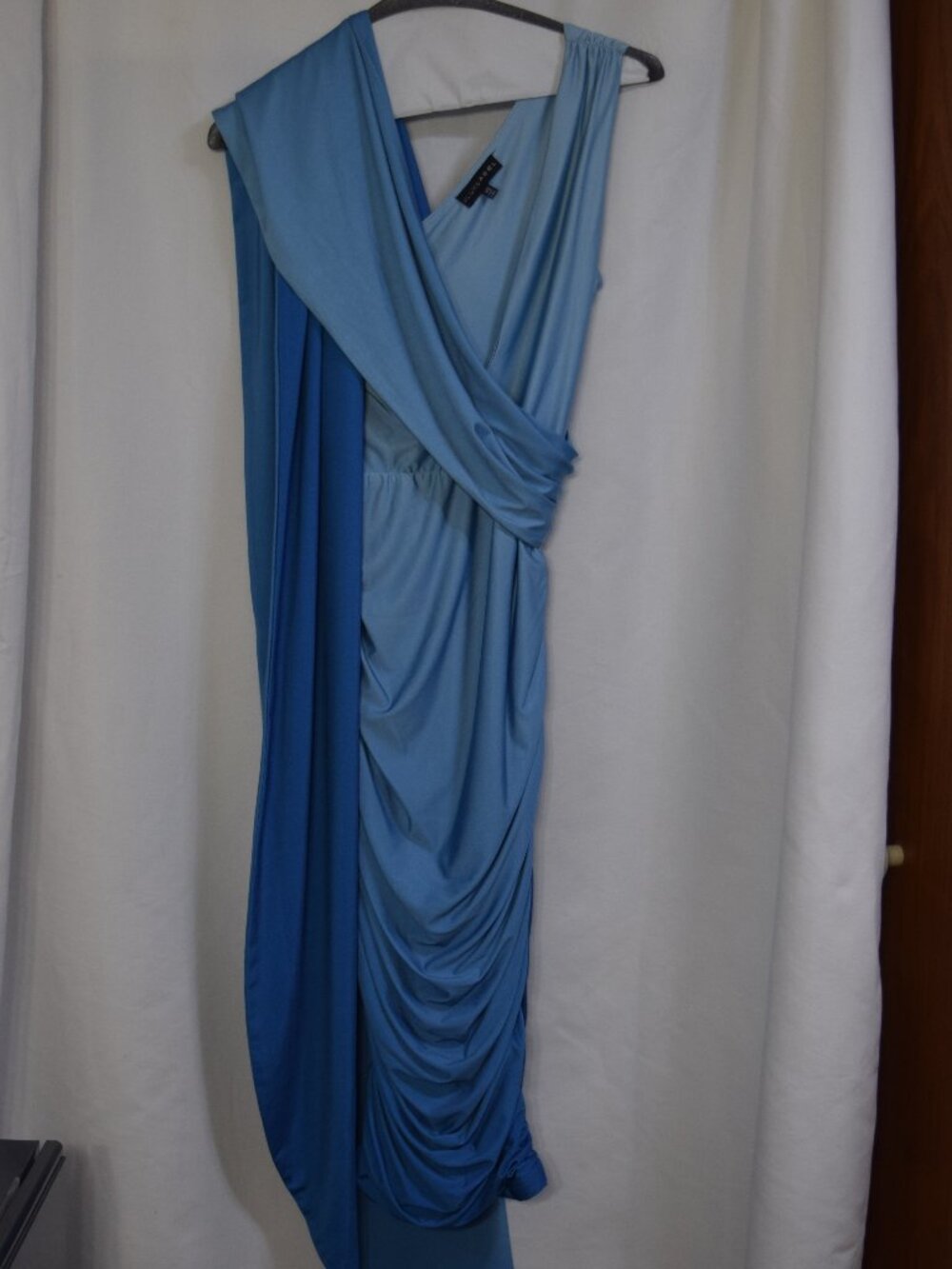 JLuxLabel dress one shoulder with draping/wrap, light blue size XS